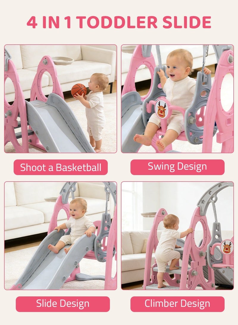 MaBaby 4 in 1 Kids Slide and Swing Set, Indoor/Outdoor Playground for Kids Baby with Basketball Hoop, Climber Slide Toddlers Playset for Boys and Girls Backyard Playground - Image 4